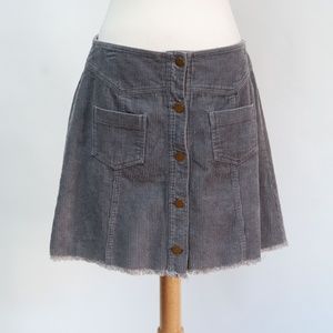 Mittoshop Corduroy Button Front Raw Hem Skirt